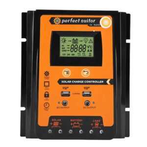 solar charge controller, 12v/24v 50a mppt solar charge controller solar panel battery regulator dual usb lcd display (50a)