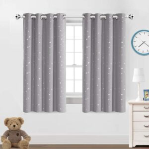 PrinceDeco Blackout Kids Curtains for Bedroom Thermal Insulated Silver Twinkle Star Curtains for Boys Antique Grommet Top Window Treatment 2 Panels Drapes for Nursery (52" W x 63" L, Grey/Silver)