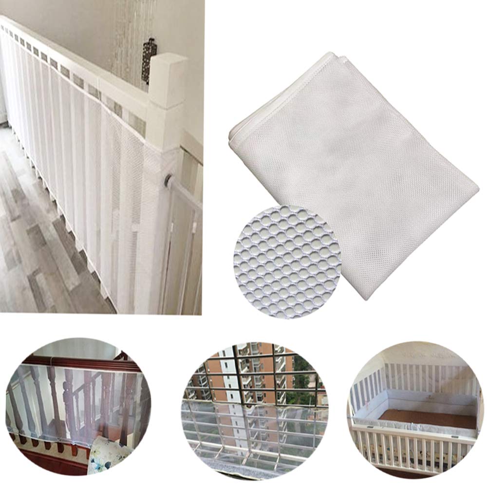 Child Safety Clear Banister Guard Net for Stairs, CuleedTec 16.5x2.5ft Protection Preathable Crib Mesh Liner Bumper for Baby, Cat Fence, Balcony Screen Cat Netting for Pets,SGS Passed