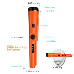 Pinpoint Handheld Metal Detector pinpointer - Metal detectors for Adults and Kids Include a 9V Battery and a Belt Holster Orange