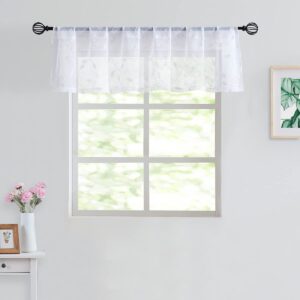 Fragrantex White Leaf Embroidered Window Valance 15 Inches Floral Curtain for Kitchen Cafe, Short Curtain for Bay Window Bathroom and Living Room,56" Wx15 L Rod Pocket