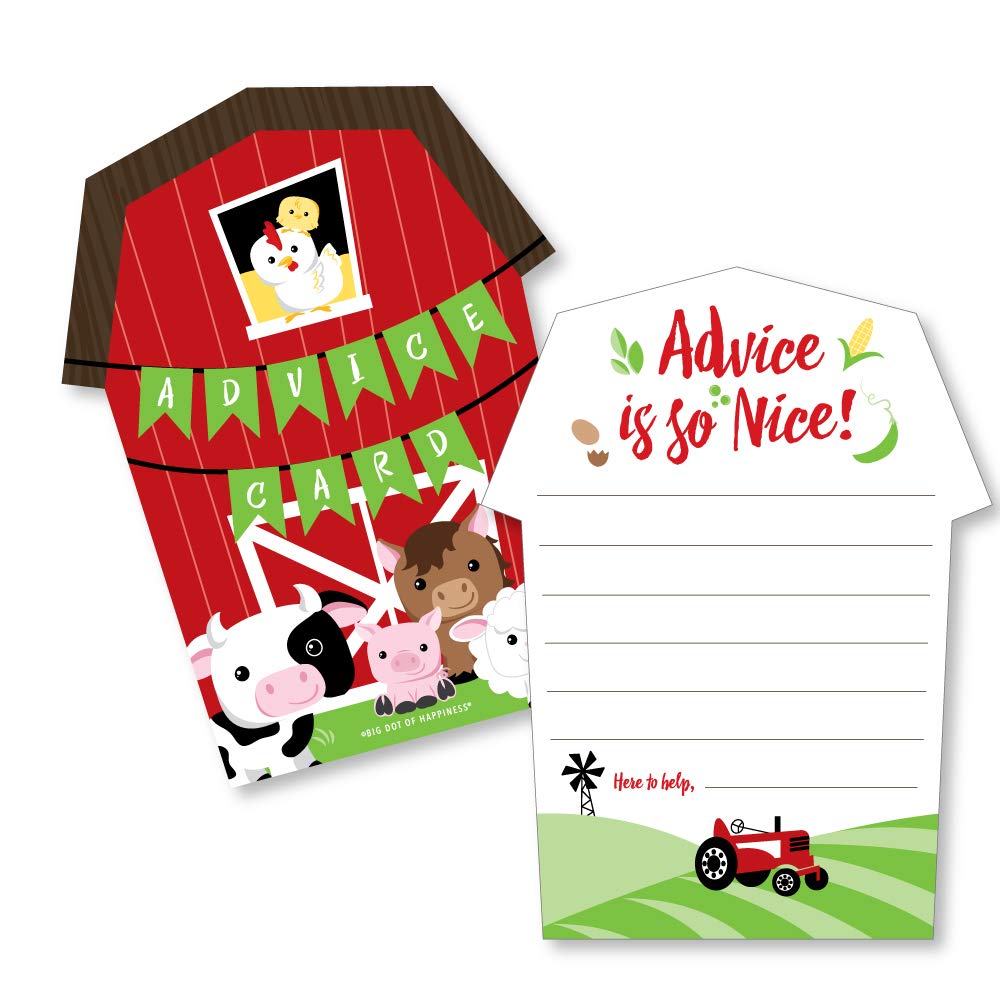 Big Dot of Happiness Farm Animals - Barn Wish Card Barnyard Baby Shower Activities - Shaped Advice Cards Game - Set of 20