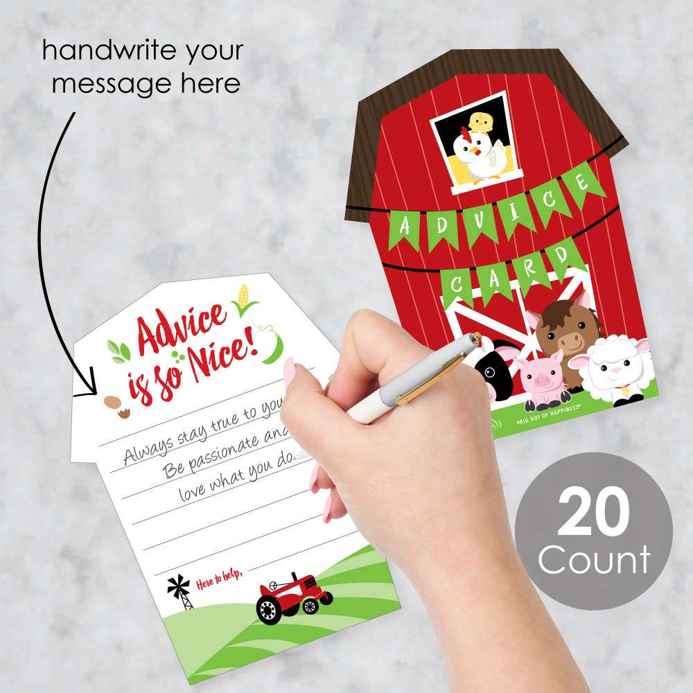 Big Dot of Happiness Farm Animals - Barn Wish Card Barnyard Baby Shower Activities - Shaped Advice Cards Game - Set of 20
