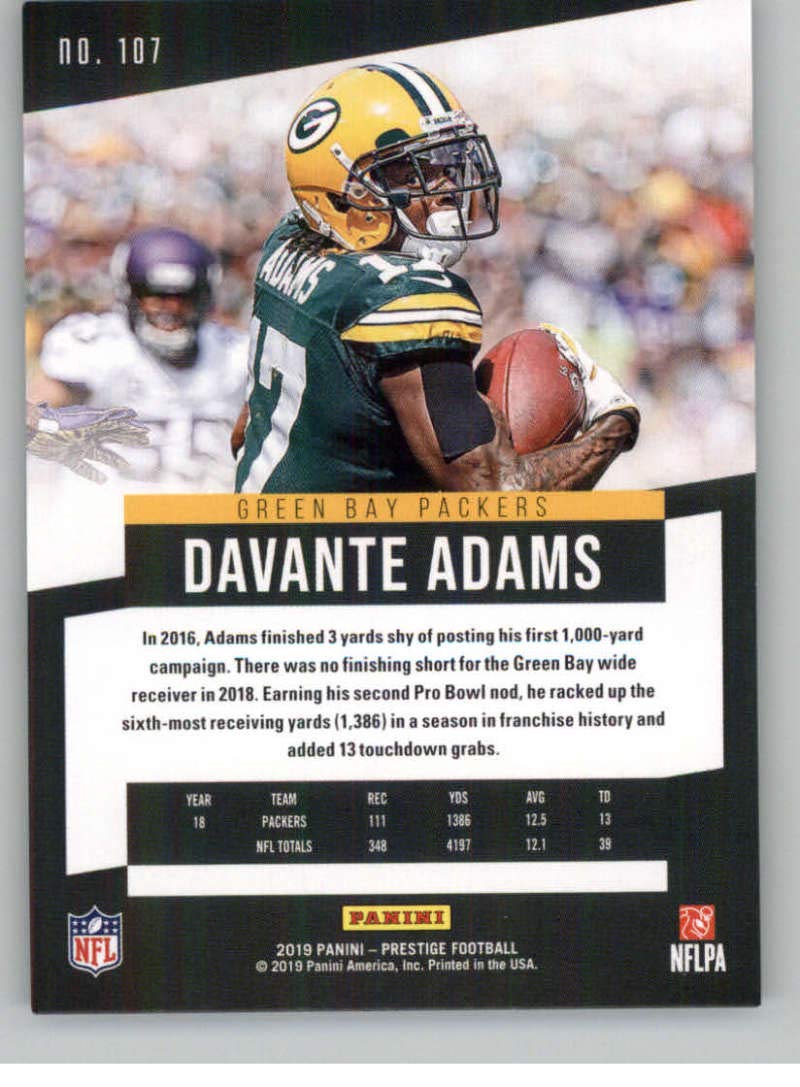 2019 Prestige NFL #107 Davante Adams Green Bay Packers Official Panini Football Trading Card