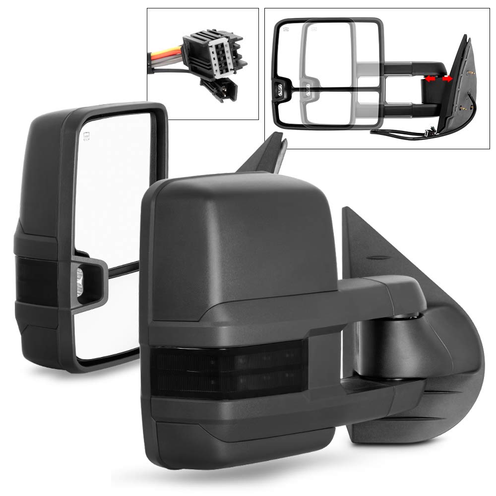 ACANII - [2015 Style] Telescoping Towing Power Heat Smoke LED Signal Side Mirrors Left+Right For 07-13 Silverado Sierra