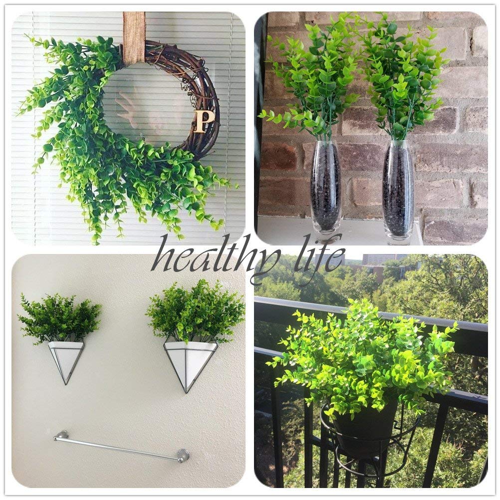 CATTREE Artificial Shrubs Bushes, Plastic Eucalyptus Leaves Fake Green Plants Wedding Indoor Outdoor Home Garden Verandah Kitchen Office Table Centerpieces Arrangements Christmas Decoration 5 pcs