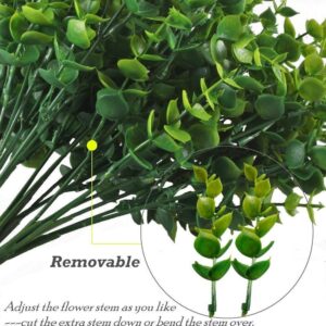 CATTREE Artificial Shrubs Bushes, Plastic Eucalyptus Leaves Fake Green Plants Wedding Indoor Outdoor Home Garden Verandah Kitchen Office Table Centerpieces Arrangements Christmas Decoration 5 pcs