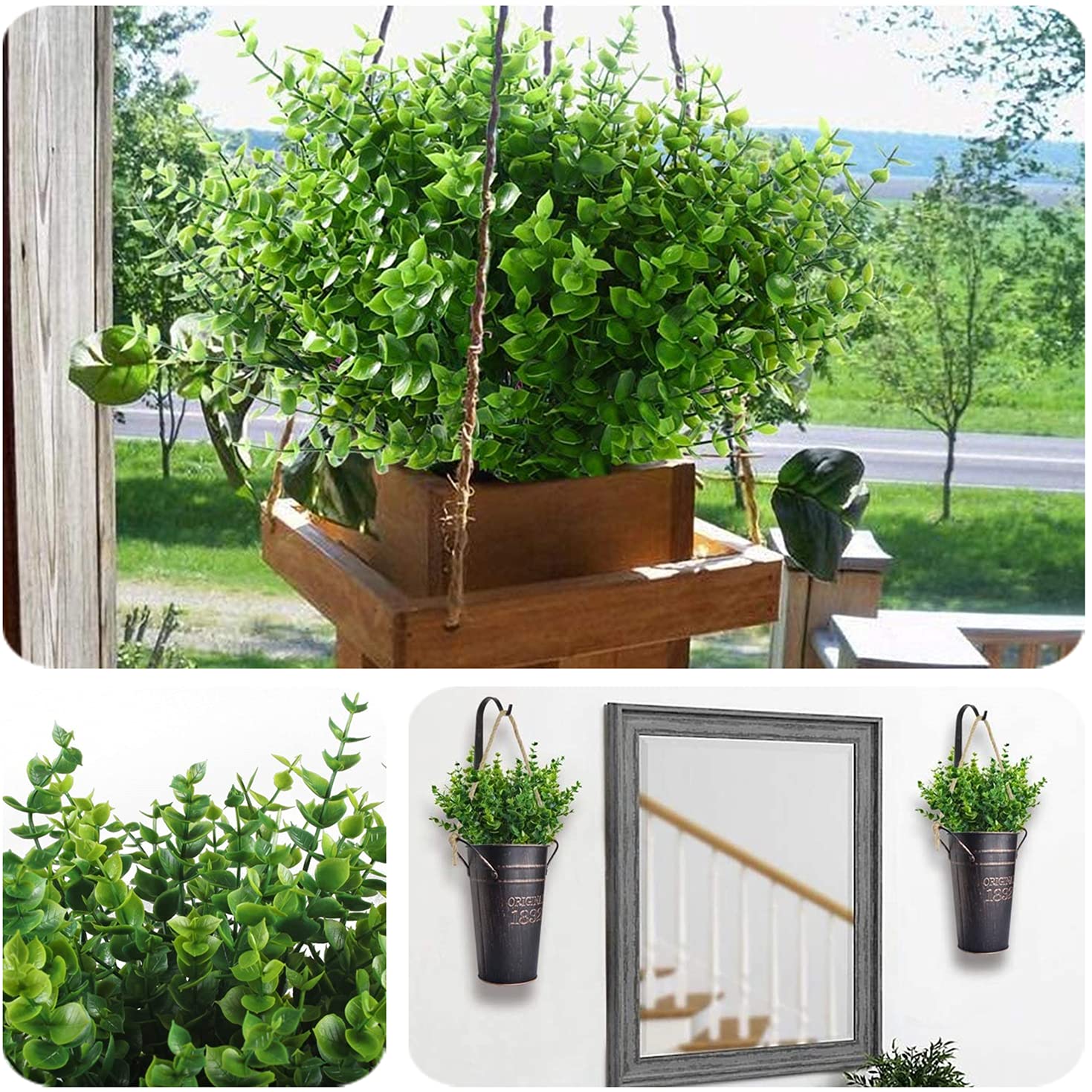 CATTREE Artificial Shrubs Bushes, Plastic Eucalyptus Leaves Fake Green Plants Wedding Indoor Outdoor Home Garden Verandah Kitchen Office Table Centerpieces Arrangements Christmas Decoration 5 pcs