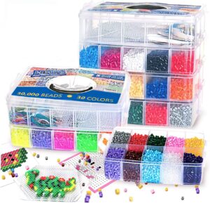 30,000 pcs fuse beads kit 30 colors 5mm for kids, including 10 ironing papers,48 patterns, 7 clear pegboards, tweezers, perler beads compatible kit