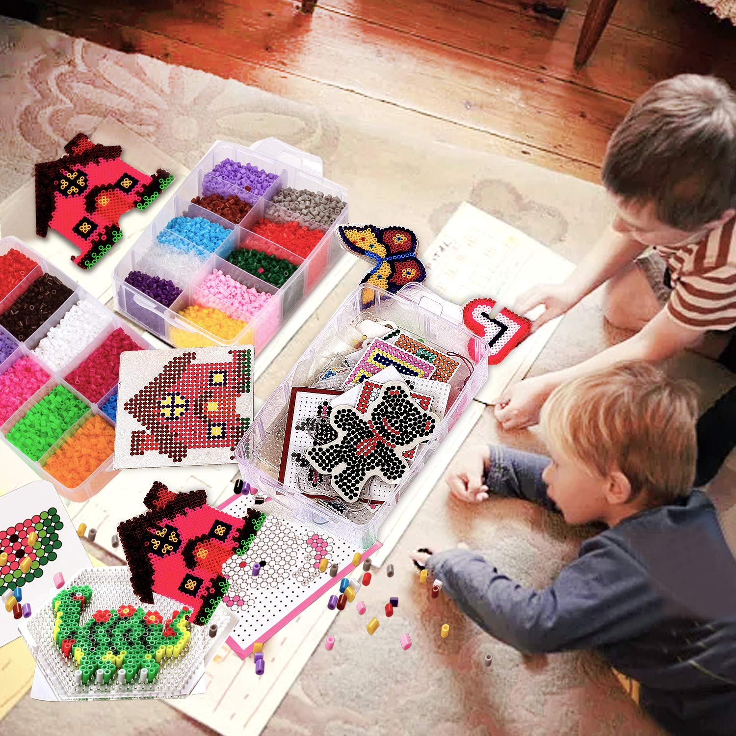 30,000 pcs Fuse Beads Kit 30 Colors 5MM for Kids, Including 10 Ironing Papers,48 Patterns, 7 Clear Pegboards, Tweezers, Perler Beads Compatible Kit