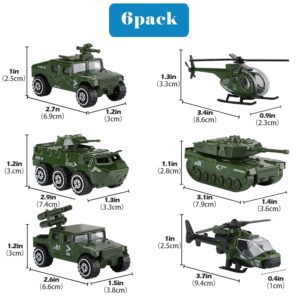 Hautton Diecast Military Toy Vehicles, 6 Pack Alloy Metal Army Toys Model Cars Playset Tank, Panzer, Attack Helicopter, Anti-air Vehicle, Scout Helicopter Gift for Kids Boys Toddlers