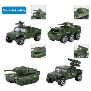 Hautton Diecast Military Toy Vehicles, 6 Pack Alloy Metal Army Toys Model Cars Playset Tank, Panzer, Attack Helicopter, Anti-air Vehicle, Scout Helicopter Gift for Kids Boys Toddlers