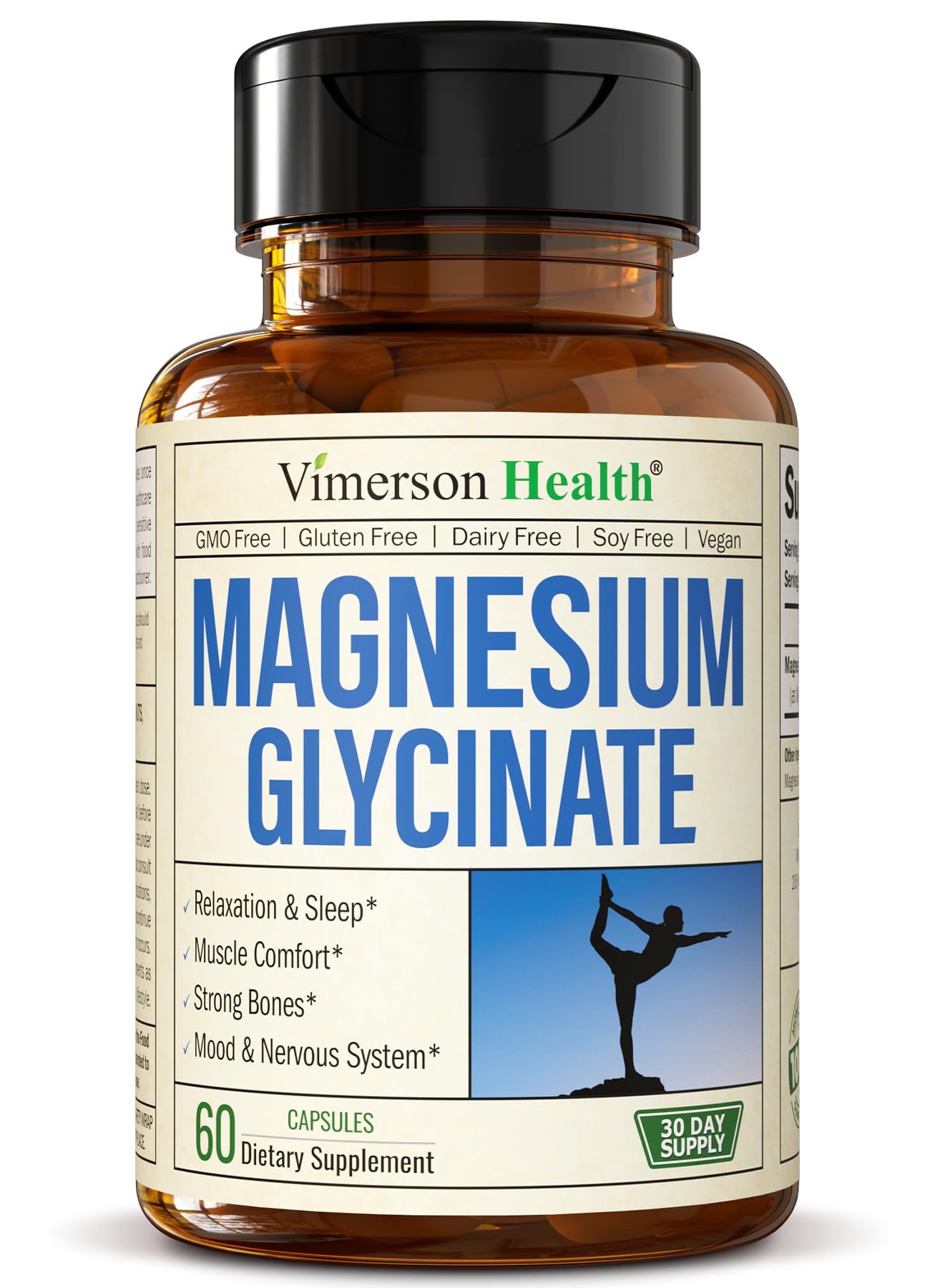 Magnesium Glycinate 200mg Capsules (Glicinato de Magnesio) - Vegan Magnesium 200mg for Restful Sleep & Mood Support, Muscle Comfort, Bone & Nervous System Health. 60 Chelated Magnesium-Glycinate Caps