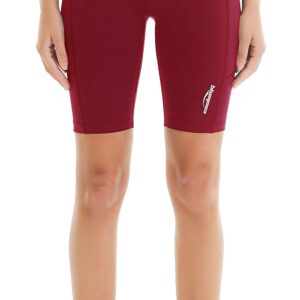 COOLOMG Women's Yoga Shorts Tummy Control Running Workout Bike Athletic Sport Shorts Non See-Through Side Pockets Burgundy Small