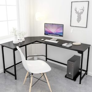 weehom l-shaped desk black corner gaming computer desks for home office pc workstation study writing work table,wood & metal, 66 inch