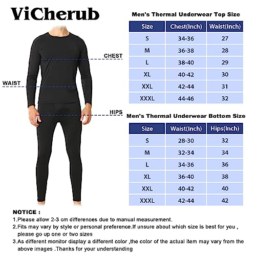 Thermal Underwear for Men Long Johns Thermals Top Bottom Set Base Layer Black L