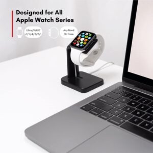 Macally Apple Watch Charger Stand for Series Ultra, 9, 8, 7, 6, 5, 4, 3, 2, 1, SE (44mm, 42mm, 40mm, 38mm) - Sleek iWatch Apple Watch Stand Dock - The Perfect Apple Watch Charging Station - Black