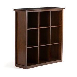 simplihome artisan solid wood 43 inch transitional 9 cube bookcase and storage unit in russet brown, for the living room, study room and office