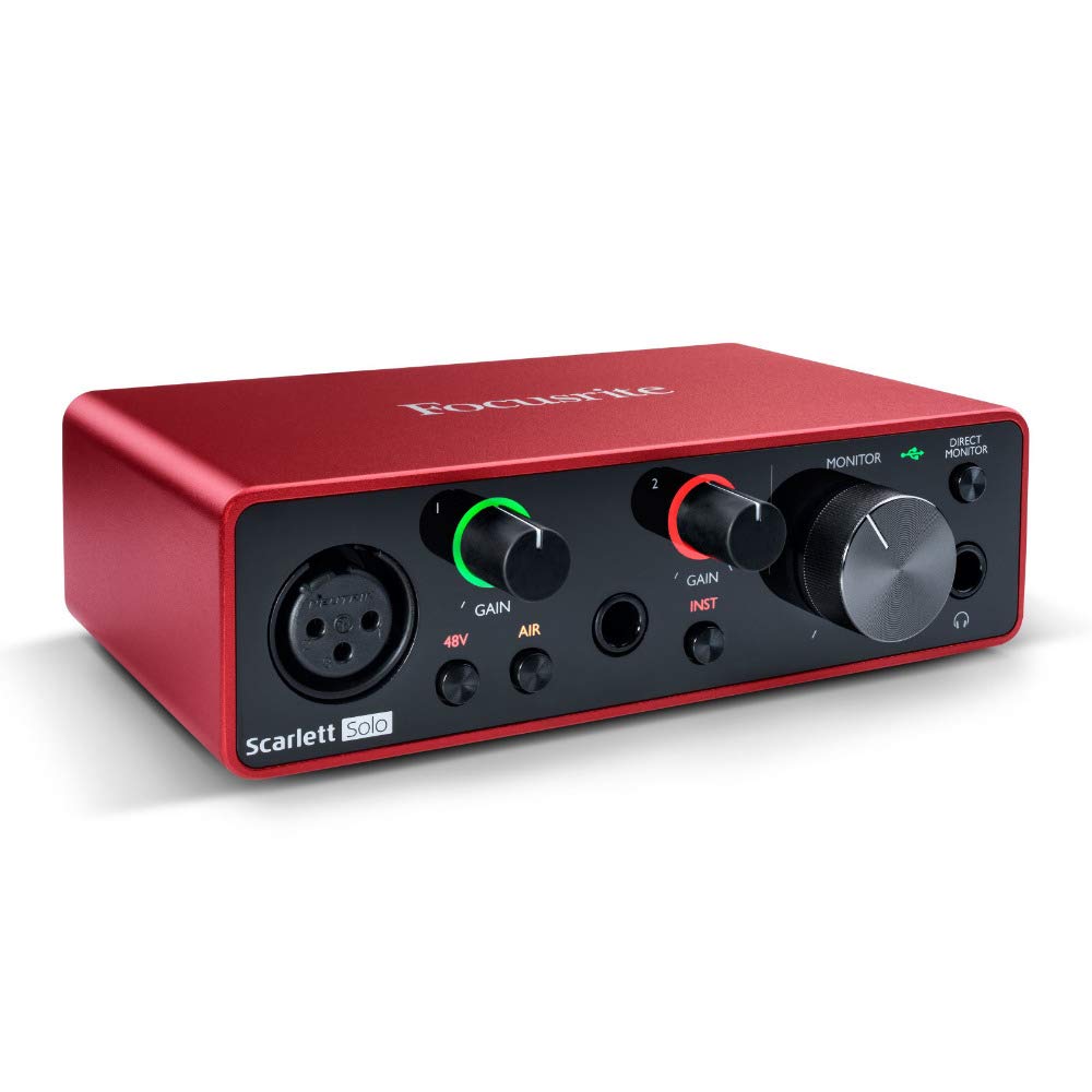 Focusrite Scarlett Solo 3rd Gen USB Audio Interface Bundle with Closed-Back Studio Monitor Headphones and 25-Feet XLR Cable (3 Items)