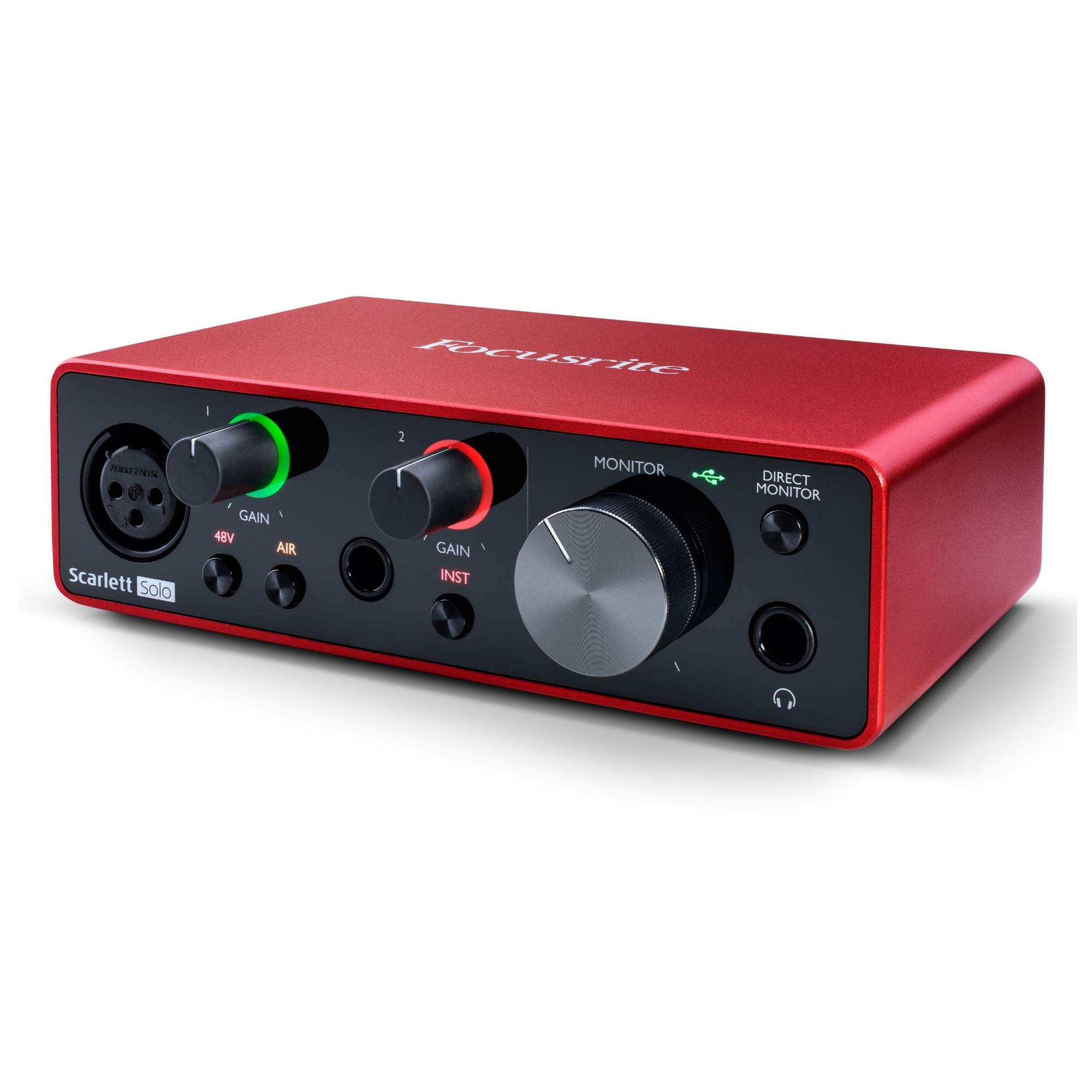 Focusrite Scarlett Solo 3rd Gen USB Audio Interface Bundle with Closed-Back Studio Monitor Headphones and 25-Feet XLR Cable (3 Items)