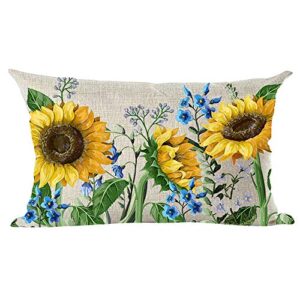 Ramirar Watercolor Yellow Sunflowers Blue Flowers Summer Decorative Lumbar Throw Pillow Cover Case Home Living Room Bed Sofa Car Cotton Linen Rectangular 12 x 20 Inches