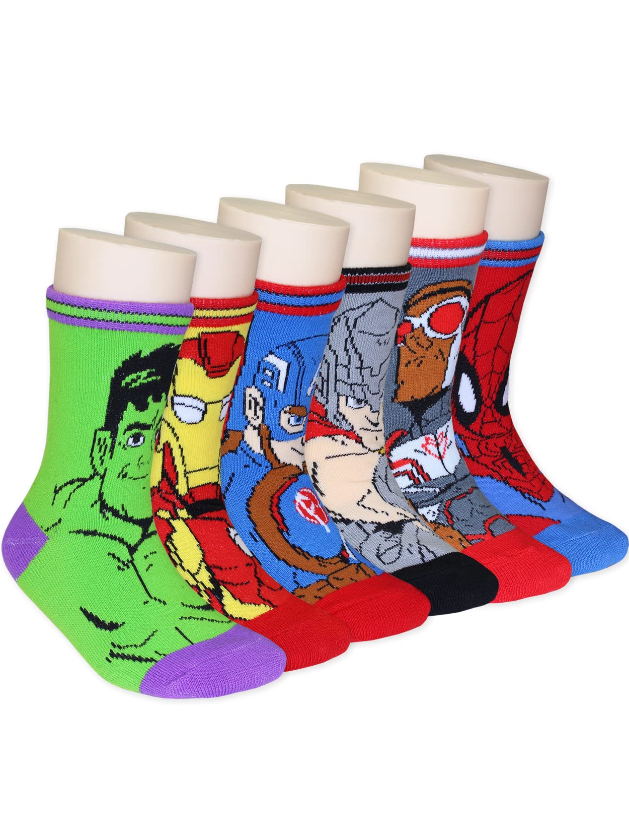 Super Hero Adventures Boys Toddler 6 pack Crew Socks (5-7 yrs, Avengers Multi)