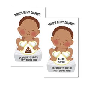 whats in my diaper baby shower scratch off game | african american | 24 cards - 1 winner | baby shower games | baby shower prizes | door prizes | diaper party | dirty diaper game