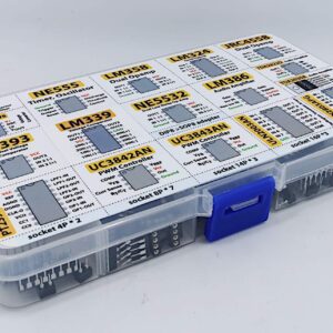 XL IC Chip Assortment 150 pcs, opamp, oscillator, pwm, PC817, NE555, LM358, LM324, JRC4558, LM393, LM339, NE5532, LM386, TDA2030, TDA2822, PT2399, UC3842, UC3843, ULN2003, ULN2803, 7660, Sockets