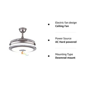 Fandian 42'' Modern Smart Ceiling Fans with Light,Bluetooth Speaker Music Player Chandelier, 3 Colors 3 Speeds Retractable Blades with Remote Control, Silent Motor with LED Kits (42in-Silver1)