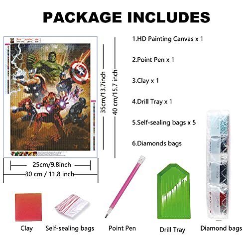 LVIITIS DIY Large Super Hero 5D Diamond Painting Kits for Adults Full Drill,Diamond Arts Craft for Home Wall Decor,Diamond Art Kits Hulk and Captain America and Iron Man 14 x 18 inch(The Avengers)