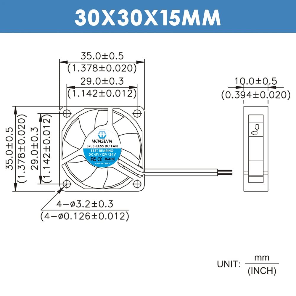 WINSINN 35mm Fan 12V Hydraulic Bearing Brushless 3510 35x10mm - High Speed (Pack of 5Pcs)