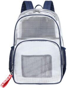 mygreen heavy duty clear bookbag durable plastic transparent clear backpack for school work boy men (dark blue, large)
