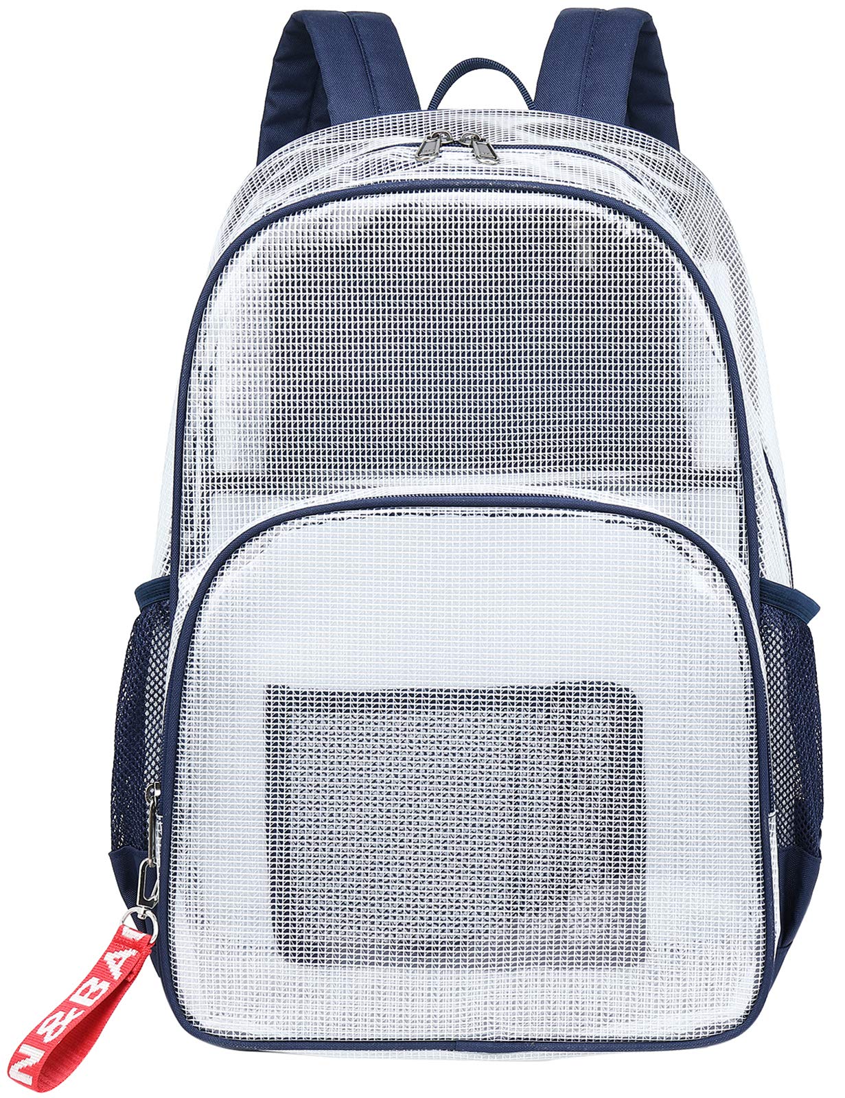 mygreen Heavy Duty Clear Bookbag Durable Plastic Transparent Clear Backpack for School Work Boy Men (Dark Blue, Large)