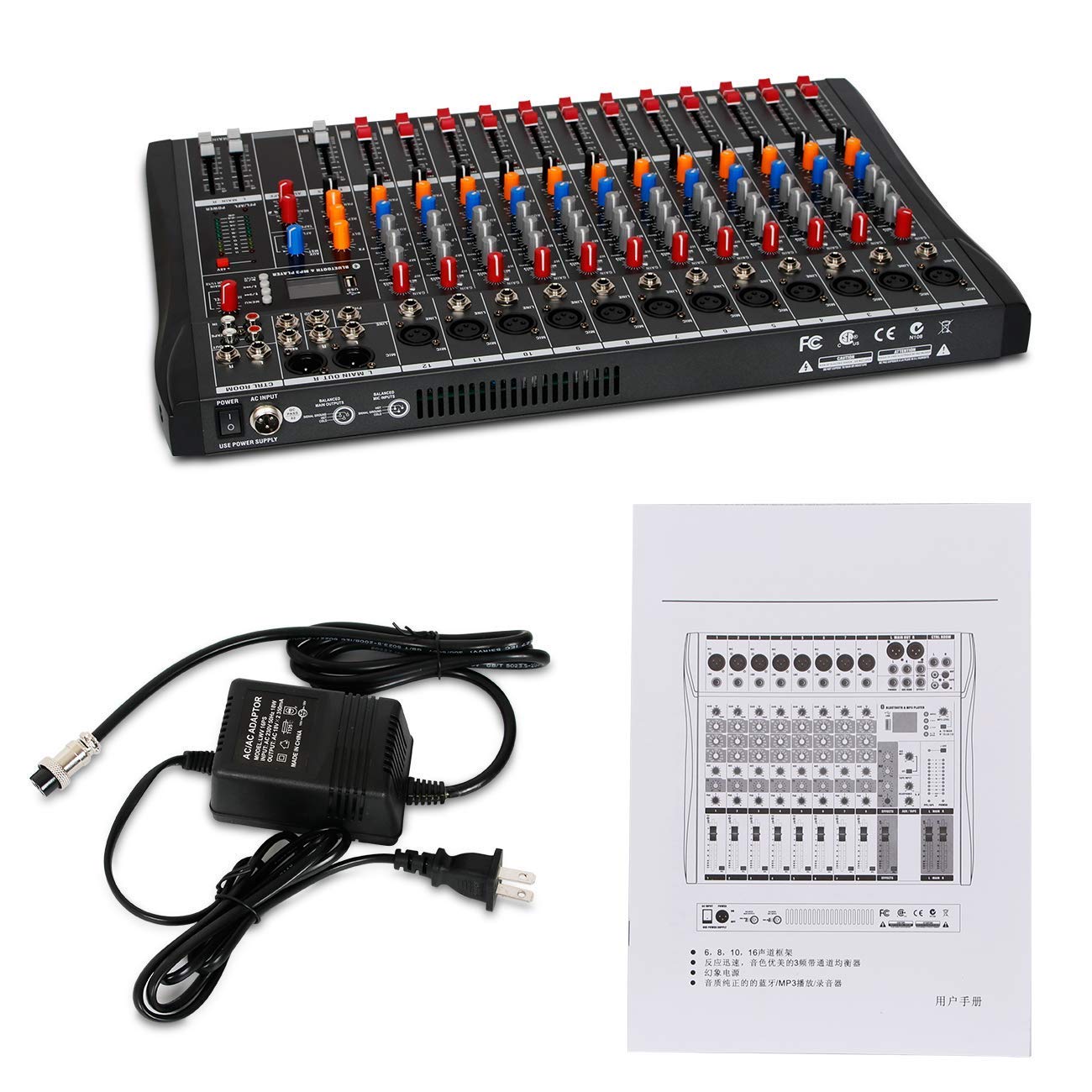 Depensheng DX12 DJ Sound Controller Interface w/USB Drive for Computer Recording 12-Channel Studio Audio Mixer - XLR Microphone Jack, 48V Power, RCA Input/Output for Professional and Beginners