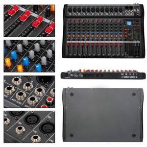 Depensheng DX12 DJ Sound Controller Interface w/USB Drive for Computer Recording 12-Channel Studio Audio Mixer - XLR Microphone Jack, 48V Power, RCA Input/Output for Professional and Beginners