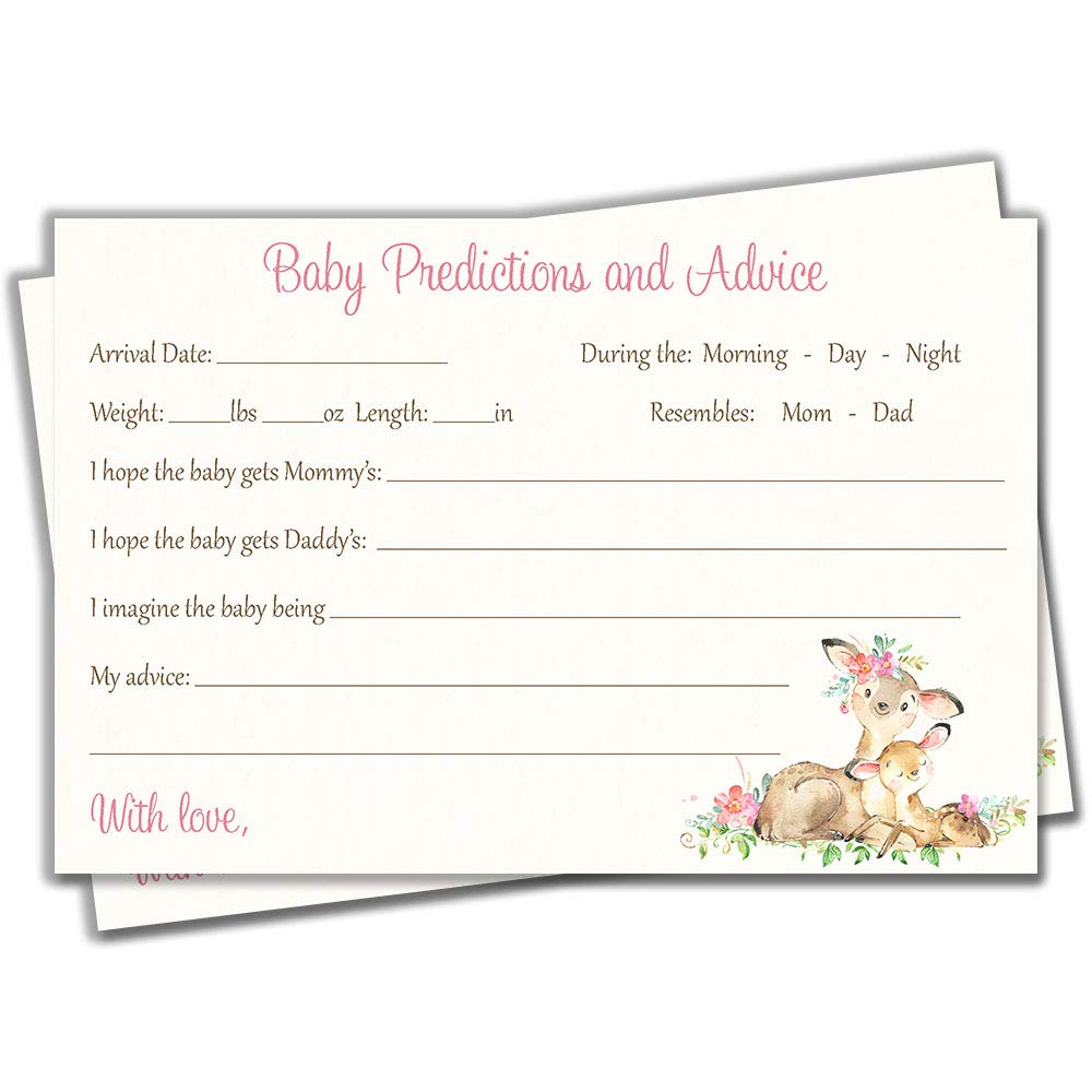 Deer Baby Shower Wish Cards Girl Pink Predictions and Advice Card Mommy and Me Forest Woodland Watercolor Flowers Forest Animals Pink Oh Dear Girls Oh Deer Parental Wisdom Hopes Dreams Girl (24 Count)