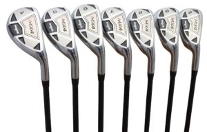 men’s majek mx4 hybrid iron set, which includes: #4, 5, 6, 7, 8, 9, pw regular flex graphite right handed new utility clubs