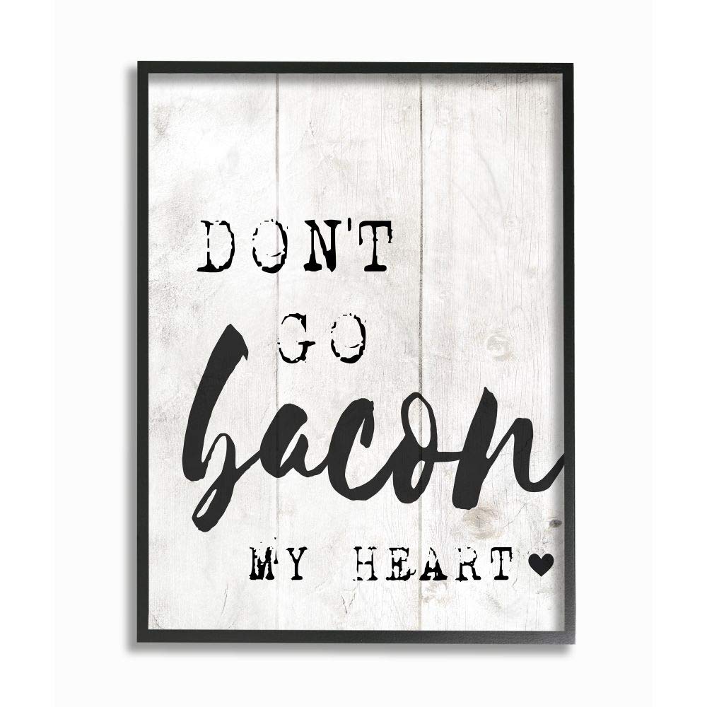 Stupell Industries Bacon My Heart Funny Word Kitchen Dining Room Wood Textured Design Black Framed Wall Art, 11 x 14, Multi-Color