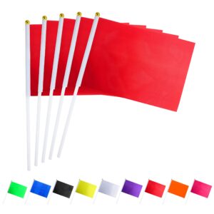 consummate 25 pack solid red flag small mini plain red diy flags on stick,party decorations for parades,grand opening,kids birthday,party events celebration, 8.2 x 5.5 inchs,11.8 inchs