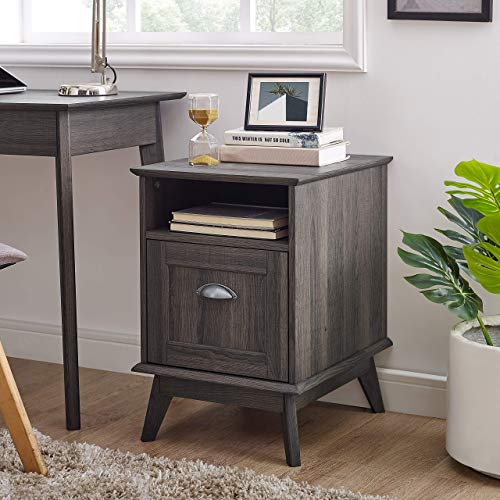 Newport Series Tall Wooden Home Office File Cabinet with Fully Extended Drawer | Side End Table | Sturdy and Stylish | Easy Assembly | Smoke Oak Wood Look Accent Living Room Furniture