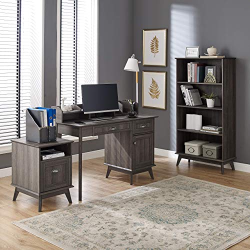 Newport Series Tall Wooden Home Office File Cabinet with Fully Extended Drawer | Side End Table | Sturdy and Stylish | Easy Assembly | Smoke Oak Wood Look Accent Living Room Furniture