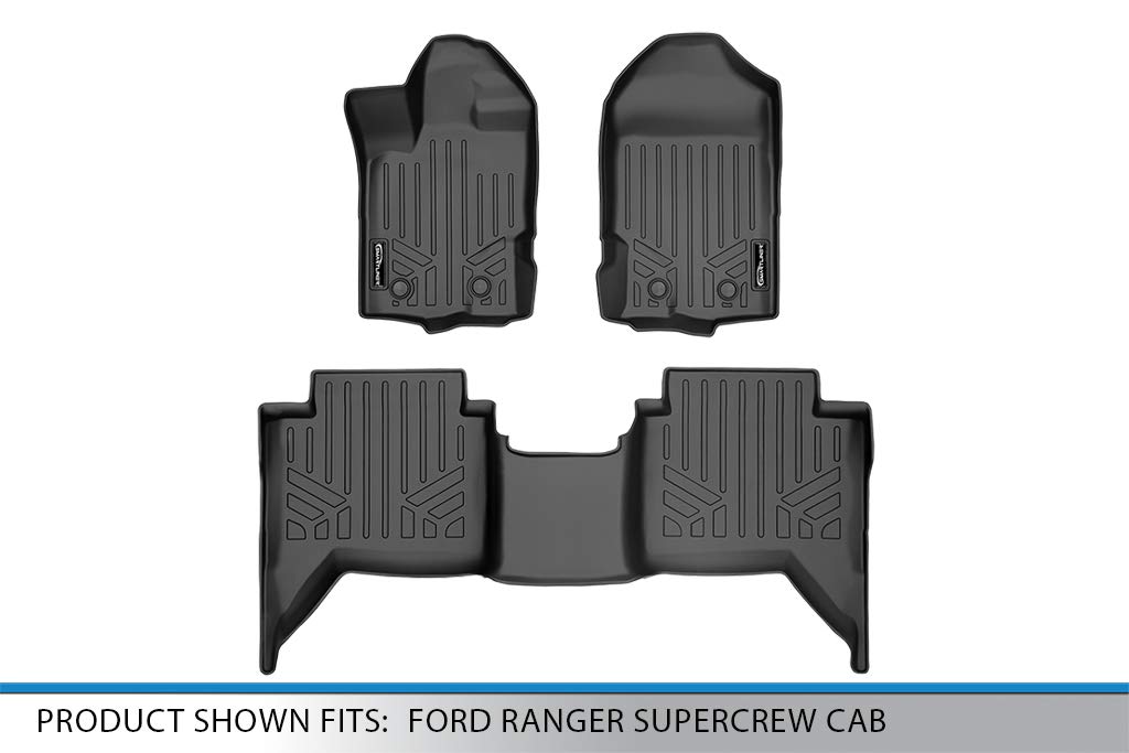 MAXLINER Custom Fit Floor Mats 2 Row Liner Set Black Compatible with 2019-2021 Ford Ranger SuperCrew Cab