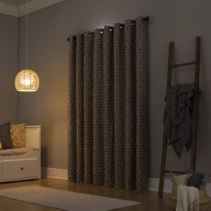 Sun Zero Verve Twill Mosaic Thermal Extreme Total Blackout Grommet Curtain Panel, 52" x 84", Cocoa Brown/Cream