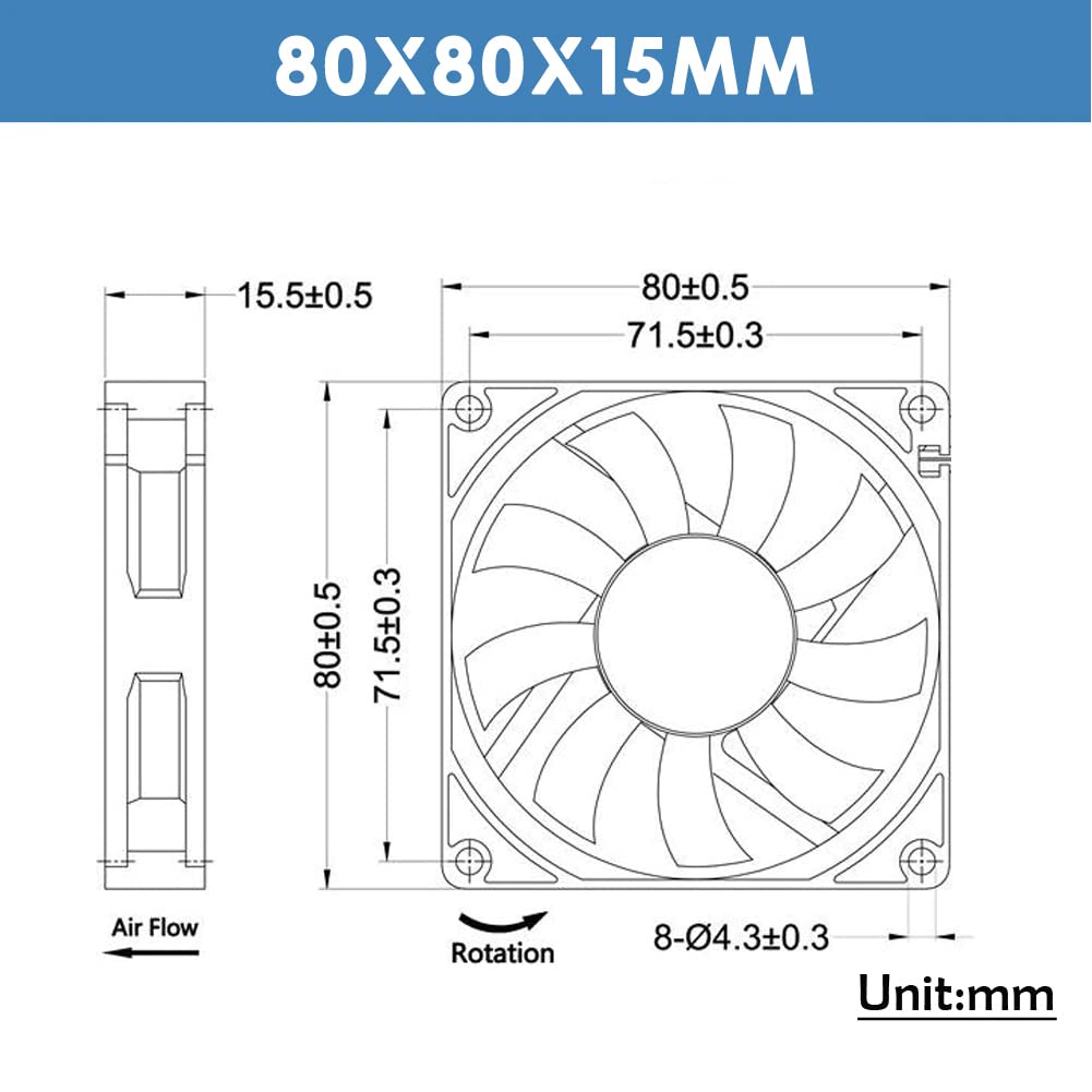 WINSINN DC 80mm Fan 24V 8015 Dual Ball Bearing Brushless Cooling 80mmx15mm 2PIN (Pack of 2Pcs)