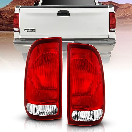 AmeriLite for Ford F-Series F150 F250 F350 SuperDuty Clear Red Factory Style OE Replacement Assembly Halogen Tail Lights Brake Lamps Set - Driver and Passenger Side