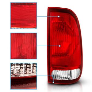 AmeriLite for Ford F-Series F150 F250 F350 SuperDuty Clear Red Factory Style OE Replacement Assembly Halogen Tail Lights Brake Lamps Set - Driver and Passenger Side