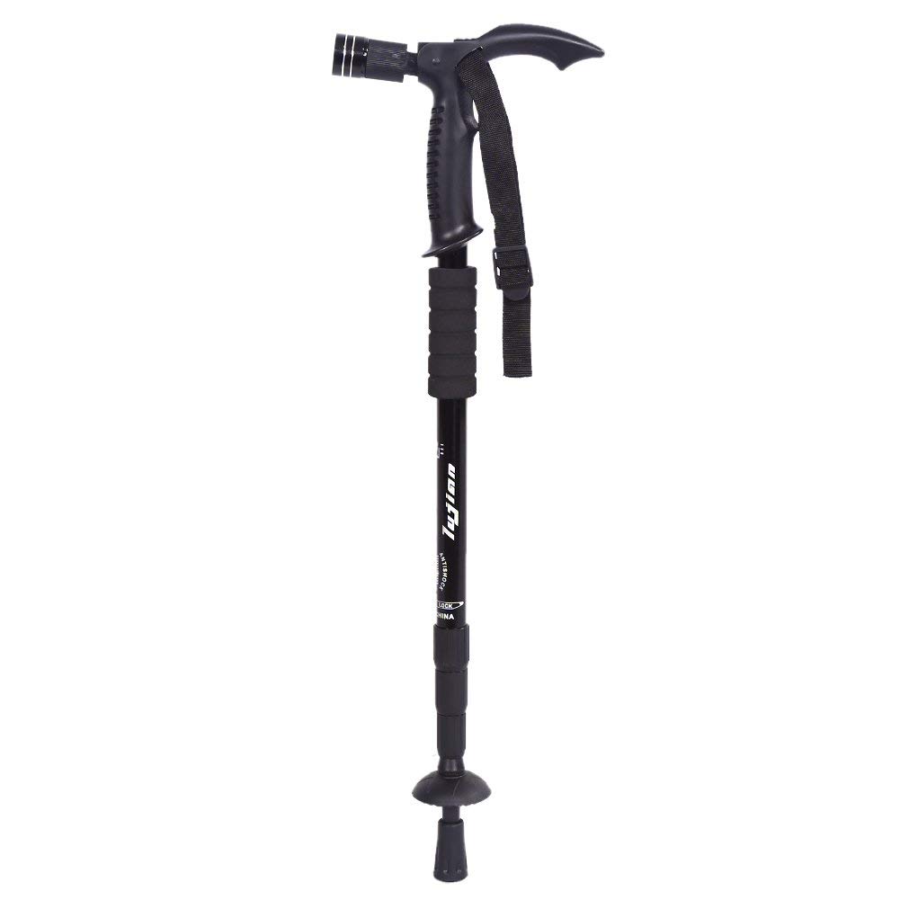 capus Aluminum Trekking Poles T-Handle Anti-Shock Telescopic Walking Cane Hiking Sticks with LED Light (Black)