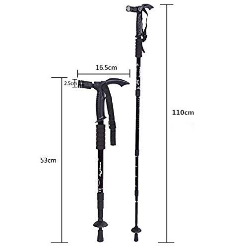 capus Aluminum Trekking Poles T-Handle Anti-Shock Telescopic Walking Cane Hiking Sticks with LED Light (Black)