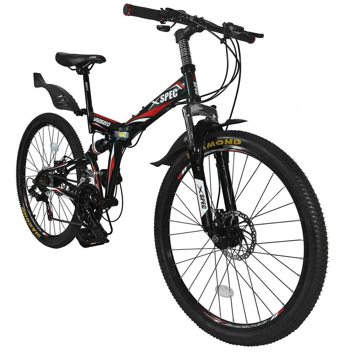 Xspec 26" 21 Speed Folding Mountain Bike Bicycle Trail Commuter, Black