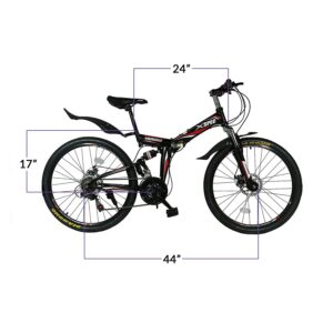 Xspec 26" 21 Speed Folding Mountain Bike Bicycle Trail Commuter, Black